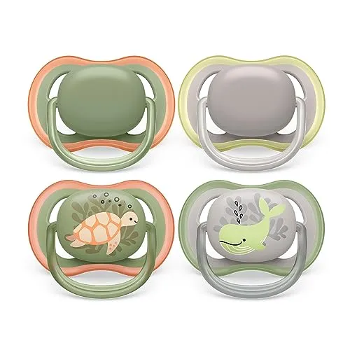 Philips AVENT ultra air Schnuller - 4er Pack, BPA-freier, atmungsaktiver Schnuller für Babys von 6-18 Monaten, inklusive Transport- und Sterilisationsbox, Schildkröte/Wal (Modell SCF085/66)