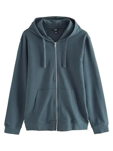 NEXT Herren Kapuzenjacke aus 100% Baumwolle in Petrolblau - Leichte und atmungsaktive Kapuzenjacke für ganzjähriges Tragen. Ideal zum Schichten mit Kordelzug und robustem Metallreißverschluss.
