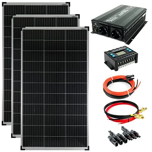 SOLARTRONICS Inselanlage Komplettset: 3x 140W Solarmodule + 1500W Wechselrichter - Insel-Photovoltaikanlagen für unabhängige Stromversorgung in Gärten, Camping oder Wohnmobil. Einfacher Aufbau mit vorkonfektionierten Komponenten für schnellen Einsatz!