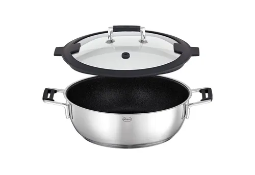 RÖSLE Bratpfanne 13616 Servierpfanne SILENCE PRO Ø 28cm ProResist mit Deckel - Pfannen – Vielseitig einsetzbar zum Anbraten, Schmoren und Servieren. Mit langlebiger Antihaftbeschichtung für gesundes Kochen und einfache Reinigung.