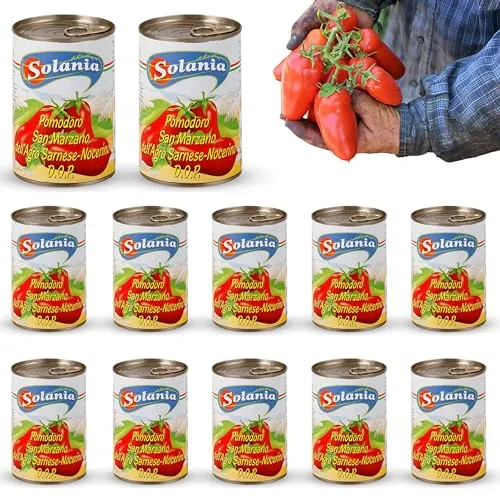 SOLANIA San Marzano Tomaten DOP 12x 400g Dose - Ganze geschälte Tomaten für Pizza - Feinkost & Internationale Spezialitäten - Authentische San Marzano Tomaten aus vulkanischem Boden, intensiver Geschmack für unvergessliche Pizzagenüsse.