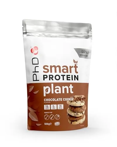PhD Nutrition Smart Protein Plant Pulver, Protein Pulver vegan 500g Schokokeks - 18g Proteine, Zucker- und kalorienarmer Protein Shake, Eiweißpulver auch zum Backen ideal geeignet