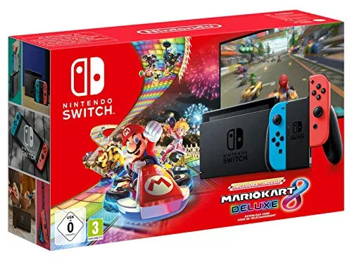 Nintendo Switch Neon-Rot/Neon-Blau (2019 Edition) mit Mario Kart 8 Deluxe - Konsolen-Bundle mit der Nintendo Switch in Neon-Rot/Neon-Blau und dem beliebten Mario Kart 8 Deluxe als Download, perfekt für spannende Gaming-Abenteuer.