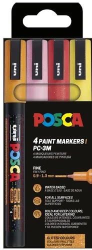 POSCA Pigmentmarker PC-3ML Glitter warme Farben 4er Box