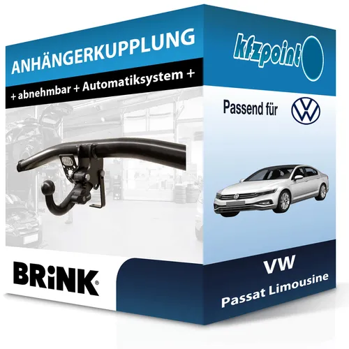 BRINK Abnehmbare Anhängekupplung für VW Passat Variant 2014-2024 - Anhängerkupplung von Brink, abnehmbar und ohne Eintragung in Fahrzeugpapiere, für eine Anhängelast von 2000 kg, ideal für flexible Transportlösungen.