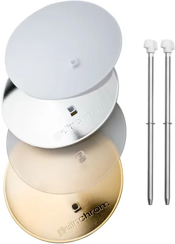 ELINCHROM Deflector Set - vielseitige Lichtmodifikation - Lichttechnik: Set mit silbernen, goldenen, transluzenten und frostigen Deflektoren für kreative Lichtgestaltung in Fotografie und Videoproduktion.