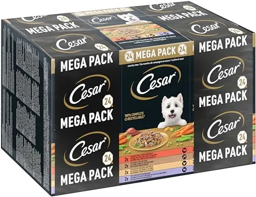 Cesar Cuisine in Sauce Multipack Nassfutter für Hunde (24 x 150 g) - Leckeres Nassfutter für Hunde in praktischen Schalen, ideal für die tägliche Fütterung. Genießen Sie die Vielfalt und Qualität in jedem Bissen.