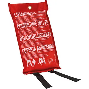 Abus Löschdecke LD1118 - 100 x 100 cm, sicher verpackt im Poly-Bag - Feuerlöschmittel für Fett- und Ölbrände bis 3 Liter, platzsparend in robuster Tasche mit Grifflaschen für schnelle Entnahme, zugelassen nach DIN EN 1869:2001.
