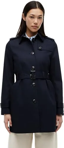 Tommy Hilfiger Damen Jacke Heritage Trench, Blau (Midnight), S - Funktionsjacke mit hochwertigem Material und verstellbarem Taillengürtel für eine schöne Silhouette. Ideal für Alltag, Büro oder Reisen – zeitlos und elegant.