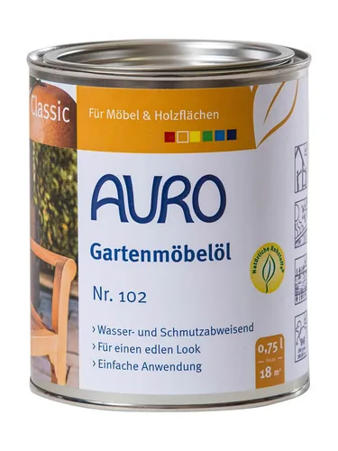 Auro Gartenmöbelöl Natur 102-92 - 0,75 l Dose - Holzöle für wetterbeständige Holzmöbel, schützt vor UV-Strahlung und Feuchtigkeit, ideal für die Pflege von Gartenmöbeln.