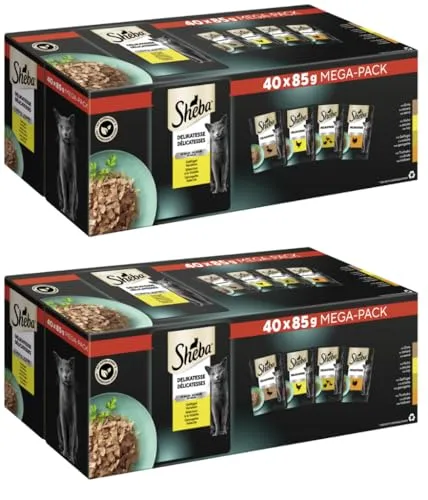 SHEBA Mega-Pack Delikatesse in Gelee Geflügel Variation - Hochwertiges Nassfutter für Katzen im praktischen 85g Portionsbeutel. Versorgt Ihre Katze mit wichtigen Nährstoffen und natürlichen Zutaten für eine ausgewogene Ernährung.