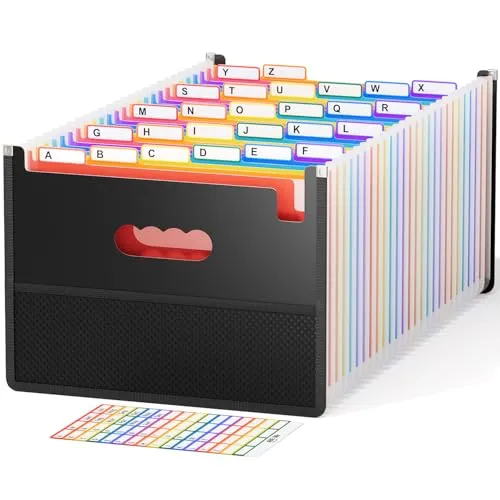 Fächer Dokumentenmappe A4 mit Mesh-Taschen-Design, Fächermappe Sortiermappe Bunte Datei Ordner Regenbogen Aktenordner Ordner Akkordeon Design A4 Größe, Farbige Registerkarten mit A-Z-Alphabet 26