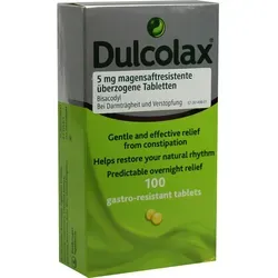 Dulcolax Dragees 100 ST - Abführmittel zur kurzfristigen Anwendung bei Verstopfung. Wirkt sanft und zuverlässig nach 6-12 Stunden für eine erleichterte Darmentleerung. Ideal für Erwachsene und Kinder ab 2 Jahren.