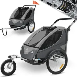 KESSER® Kinderanhänger 2in1 - Drehbar und Federung - Fahrradanhänger für 1-2 Kinder bis 40kg, mit 360° drehbarem Vorderrad und 5-Punkt Gurt für maximale Sicherheit. Ideal für Ausflüge, auch als Jogger nutzbar, wetterfest und einfach zu reinigen.