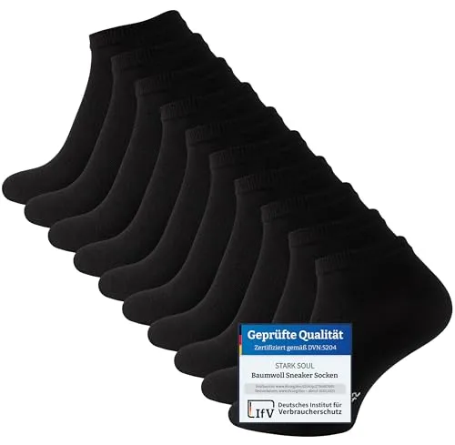 STARK SOUL 10 Paar Essentials Sneaker Socken, Baumwolle, schwarz, Gr. 47-50
