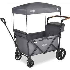 FableKids Bollerwagen Leo X2 Lite, faltbar - Bollerwagen für Kinder bis 80kg Traglast, mit 5-Punkt-Sicherheitsgurten und flexiblem Dachsystem. Ideal für Einkäufe oder Camping, platzsparend faltbar auf 57 x 32 x 88cm.