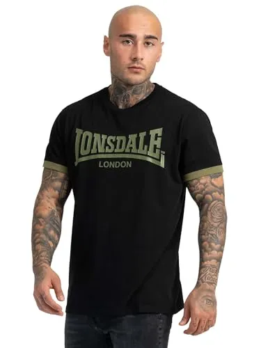 Lonsdale Men's TOWNHEAD T-Shirt - Schwarz/Olive, XL - Aktive Herrenbekleidung: Weiches, atmungsaktives T-Shirt aus 100% Baumwolle mit Logoprint für hohen Tragekomfort und stylisches Design, ideal für Freizeit und Sport.