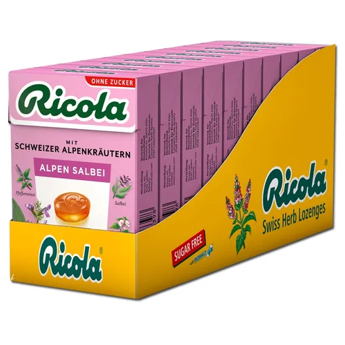 Ricola Kräuterbonbons Alpensalbei, zuckerfrei, 10 Boxen je 50g 37,10€/1kg