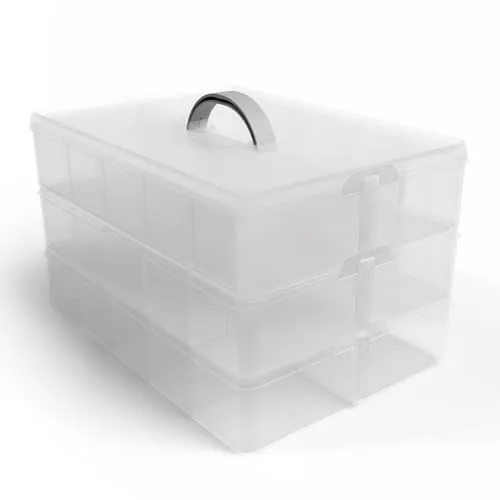 BigDean Sortierbox mit Griff, Transparent, 24 x 18,5 x 16 cm, 21 Fächer - Praktische Sortierbox mit 21 verstellbaren Fächern für optimale Organisation von Kleinteilen wie Schrauben, Schmuck oder Bastelmaterial. Ideal für Werkstatt, Büro und Hobby – langlebig und mobil.