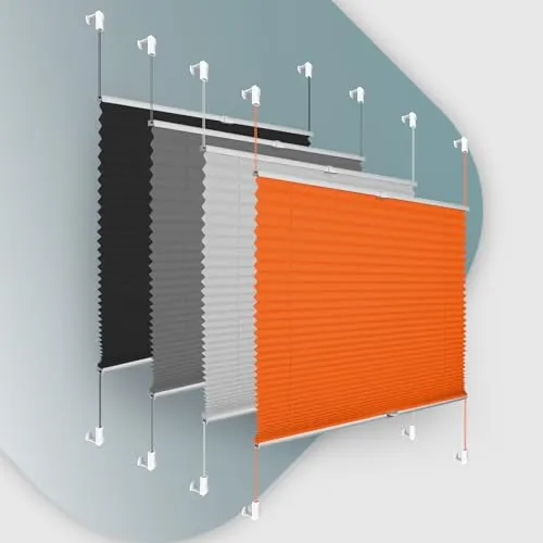Plisseerollo ohne Bohren Klemmfix 65x130cm(BxH) Orange Jalousie Sonnenschutz Easyfix Faltrollo Lichtdurchlässig Rollo für Fenster & Tür