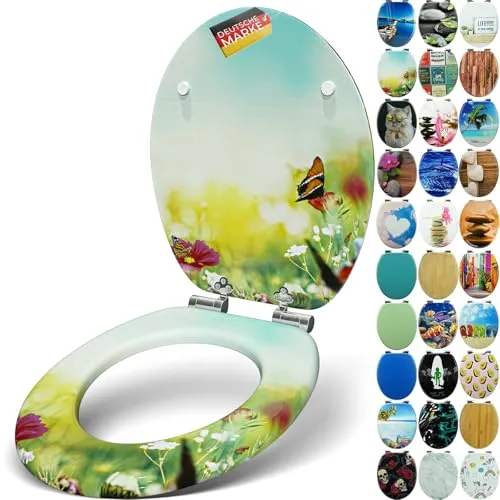 Sanfino WC-Sitz „Butterfly Meadow“ - Toilettendeckel aus hochwertigem Holz mit Absenkautomatik, bietet hohen Sitzkomfort und individuelle Designs für Ihr Badezimmer.