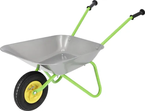rollyToys Metallschubkarre mit Luftreifen - Tretfahrzeuge für Kinder ab 30 Monaten, robust aus Metall und mit Luftreifen für ein ruhiges Fahrgefühl im Freien.