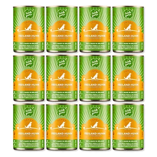 Irish Pure Premium Nassfutter für Hunde - 12x390g mit irischem Huhn - Leckeres Nassfutter für alle Hunderassen, hergestellt aus irischen Freiland-Hühnern, ergänzt mit Gemüse und Kelp-Alge für einen unverfälschten Geschmack und gute Verträglichkeit.