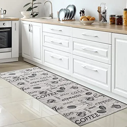CARPETIA Läufer Teppich Küche Cafe Cappucino waschbar 80 x 300 cm - Pflegeleichter, waschbarer Küchenläufer in Grau mit rutschfester Unterseite. Ideal für stark frequentierte Bereiche, strapazierfähig und geeignet für Fußbodenheizungen. Perfekt für eine hygienische und komfortable Umgebung.