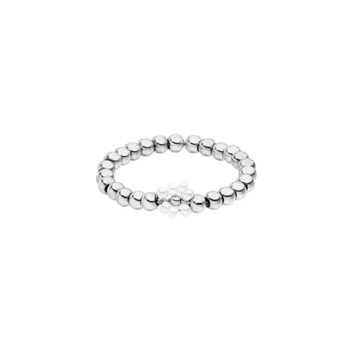 Purelei Elastischer Blütenring – Ring mit weißen Glasperlen & Edelstahl-Metallkugeln – Größen S/M & M/L – Edelstahl in Gold, Silber oder Roségold – Anxiety - Fidget (Silver, M-L)
