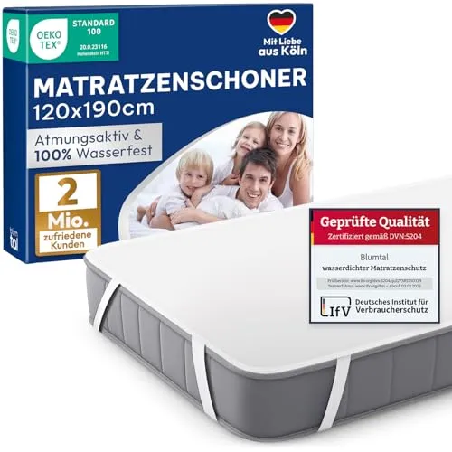 Blumtal Matratzenschoner 120x190cm 2er Set - wasserdicht und atmungsaktiv - Matratzenauflagen: OEKO-TEX zertifizierte, wasserdichte Auflage aus 80% Baumwolle, schützt vor Milben und Bettwanzen und ist bis 95 °C waschbar.