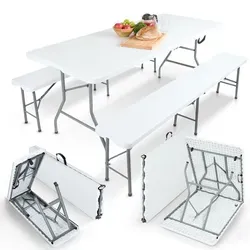 Arebos Bierzeltgarnitur 3-teilig Set Tisch + 2 x Bank - Bänke für drinnen und draußen, klappbar und transportabel mit Tragegriff, ideal für Partys und Veranstaltungen.