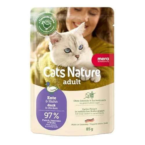 MERA Cats Nature Ente Premium Katzenfutter Nass 12x85g | ohne Zucker und Getreide | Adult Katzen Nassfutter hoher Fleischanteil | Wet Cat Food