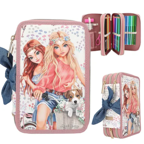 Depesche 3-Fach Federtasche TOPModel VELO FLEUR Rosa-creme - Federmäppchen mit 3 Fächern, ideal für Schule und Freizeit, bietet viel Platz für Stifte und Zubehör.