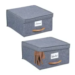 Relaxdays Aufbewahrungsbox mit Deckel 2er Set Hellbraun,Grau