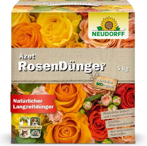 Neudorff Blumendünger Azet RosenDünger 5 kg, mit 100 Tagen Langzeitwirkung, für langanhaltend farbenfrohe Rosen, Stauden und Blütenpflanzen, aus natürlichen Rohstoffen