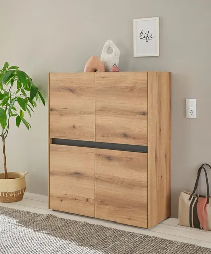INOSIGN Highboard City/Giron – Eichefarben/Anthrazit, 120 cm hoch - Hochwertiges Highboard aus FSC®-zertifiziertem Holzwerkstoff, modernes Design mit Drehtüren und viel Stauraum – ideal für ein individuelles Zuhause.