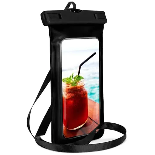 ONEFLOW Beach Bag für Samsung Galaxy A3 (2016) wasserdichte Hülle mit Touch und Kamera Fenster, Unterwasser Handyhülle zum Reisen, Schwimmen mit Armband und Band zum Umhängen, Schwarz