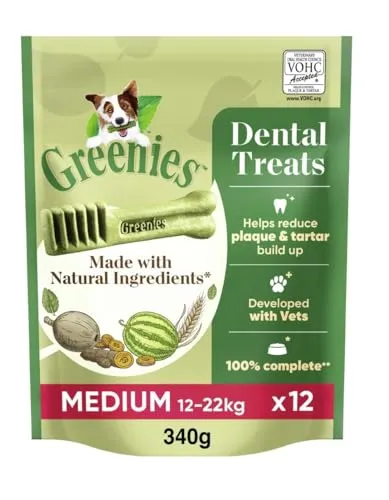 Greenies Original tägliche Zahnpflegesnacks Medium, Hundeleckerli zur täglichen Zahnreinigung für mittlere Hunde von 12-22kg, 12 Sticks