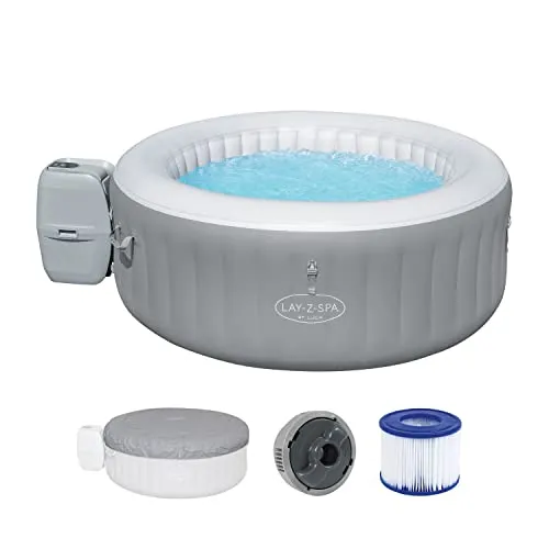 Bestway LAY-Z-SPA St. Lucia AirJet Whirlpool - für 2-3 Personen, Silbergrau, 170 x 66 cm, mit 110 AirJet-Düsen für entspannende Sprudelmassage und Frostwächter-Technologie