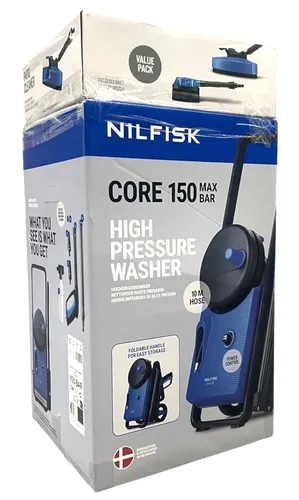 Nilfisk Hochdruckreiniger CORE 150-10 POWERCONTROL PA EU - Kompakter Kaltwasser-Hochdruckreiniger mit 150 bar Druck und integrierter Schlauchtrommel für müheloses Reinigen. Ideal für Zuhause und Garten.