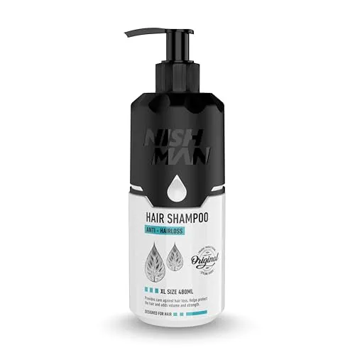 NISHMAN Haarshampoo – Anti-Haarausfall-Formel 480ml – Stärkende & Nährende Kopfhautpflege – Verdickendes Shampoo Für Männer & Frauen – Reduziert Haarausfall, Fördert Haarwachstum & Stellt Volleres, Ge