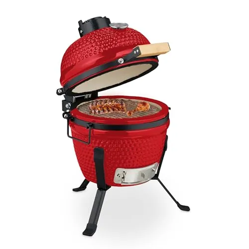 Kamado Grill Keramikgrill - Vielseitiger Holzkohle Smoker - Grill-Kategorie: Keramikgrill mit integriertem Thermometer, ideal für BBQ-Liebhaber. Maximale Temperatur über 250 °C sorgt für perfekte Grill-Ergebnisse.