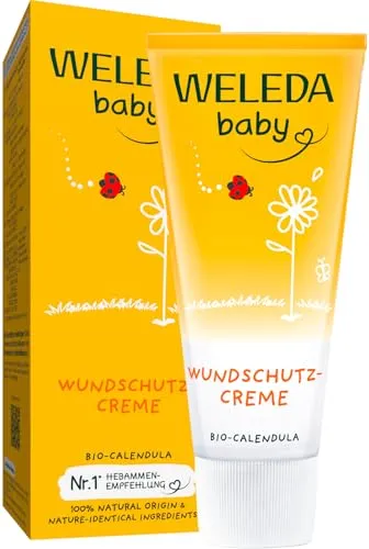 WELEDA Bio Baby Calendula Wundschutzcreme 75ml - Naturkosmetik Wundsalbe / Babycreme für den Schutz empfindlicher Baby Haut im Windelbereich. Hilft bei Rötungen, gereizter Haut und Wundsein