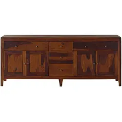 Sideboard Sheesham 200x40x80 walnuss geölt BROOKLYN #29 - Großes Sideboard aus hochwertigem Sheesham-Massivholz im Mid-Century Stil. Praktische Türen und Schubladen mit Metallgriffen bieten viel Stauraum. Einzigartige Optik durch den Mix aus Kern- und Splintholz. Ideal für ein gemütliches Zuhause.