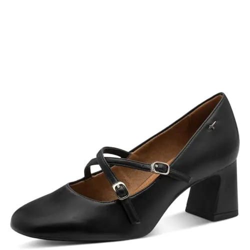 Tamaris Damen Riemchenpumps Schwarz mit Karree-Spitze - Elegante Riemchenpumps mit zwei gekreuzten Riemen und komfortablem TOUCHit-Fußbett. Ideal für besondere Anlässe oder den Business-Look, bietet dieser Schuh perfekten Tragekomfort und eine stilvolle Note.