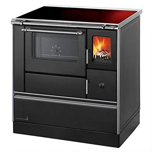 Wamsler K 176 F/A 90 Küchenofen Schwarz - Kaminofen mit 5 kW Nennwärmeleistung, Glaskeramikplatte und praktischem Backfach für vielseitige Kochmöglichkeiten.