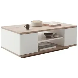 MCA furniture Couchtisch Palermo 115x65 cm - Moderner Couchtisch in Soft white/Viking Oak mit 2 offenen Fächern und 4 Türen. Pflegeleichte Oberfläche, viel Stauraum und keine Montage erforderlich. Ideal für Ihr Wohnzimmer!