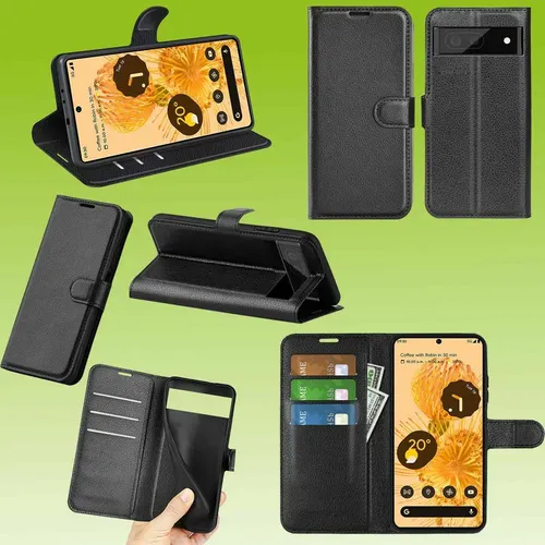 Für Google Pixel 7 Pro Handy Tasche Schwarz Etuis Kunst-Leder Cover Hülle Schutz