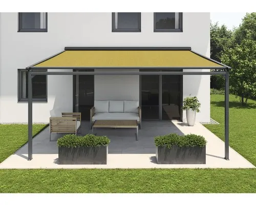 SOLUNA Pergola mit Stoffdach 3,5x4,5 Stoff Dessin S1468 Gestell RAL 7016 anthraz