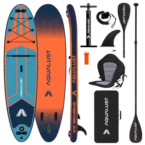 AQUALUST 10.6 iSUP Board Stand Up Paddle Set Surfboard aufblasbar 320cm SUP 150 KG orange (Boardset+Kajakpaddel+Deluxe-Sitz)